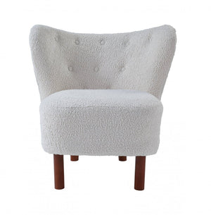 31" White and Brown Sherpa Polka Dots Wingback Chair