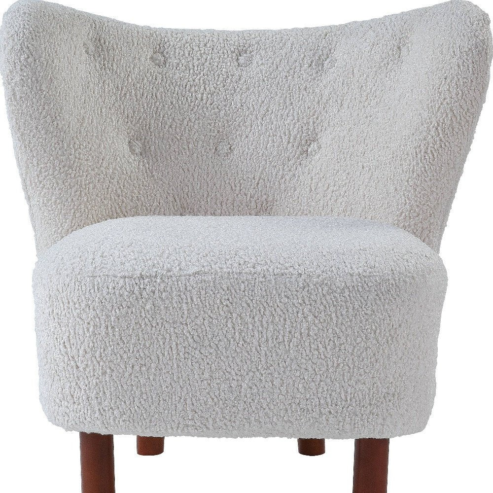 31" White and Brown Sherpa Polka Dots Wingback Chair