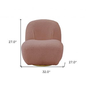 32" Pink and Brown Sherpa Swivel Slipper Chair