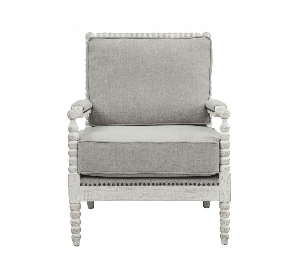 35" Gray and White Linen Club Chair