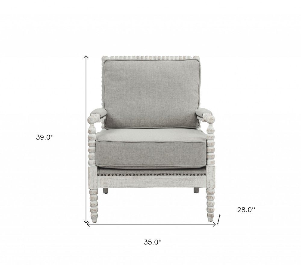 35" Gray and White Linen Club Chair
