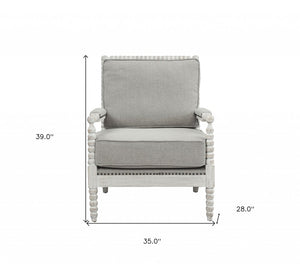 35" Gray and White Linen Club Chair