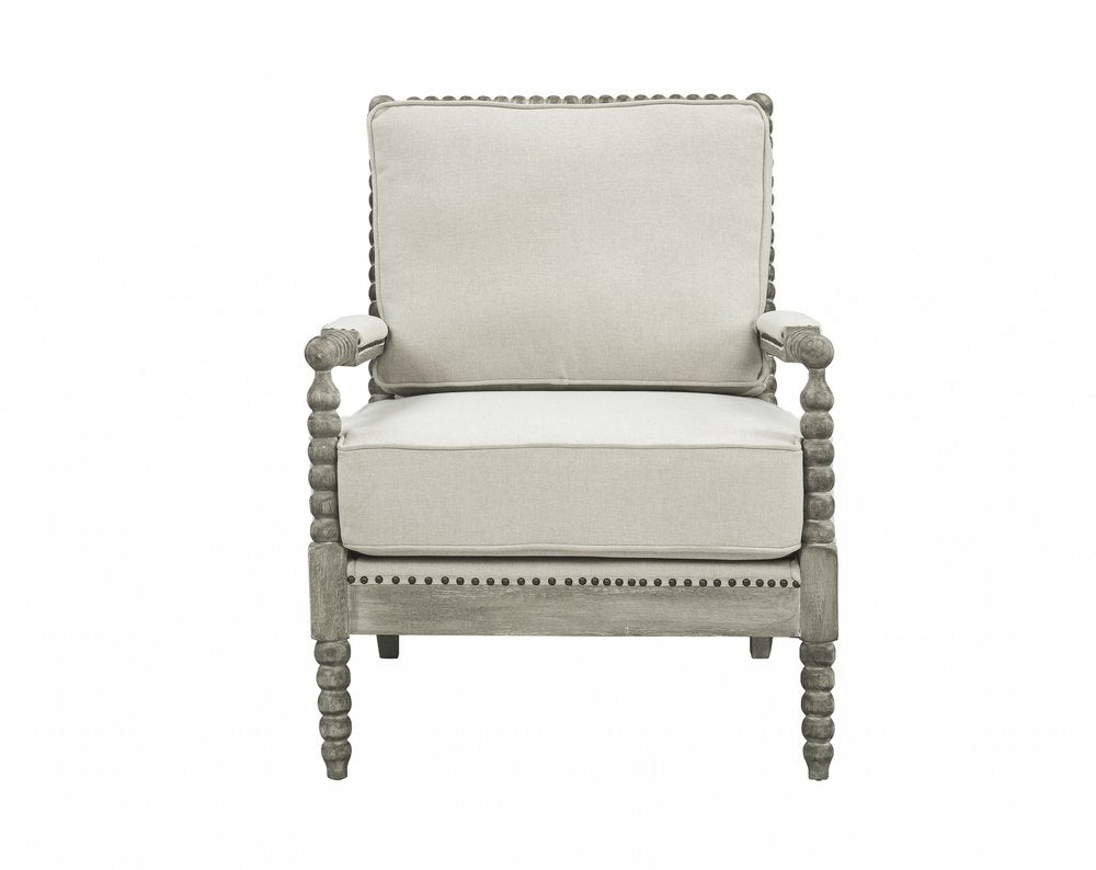 35" Beige and Gray Linen Club Chair