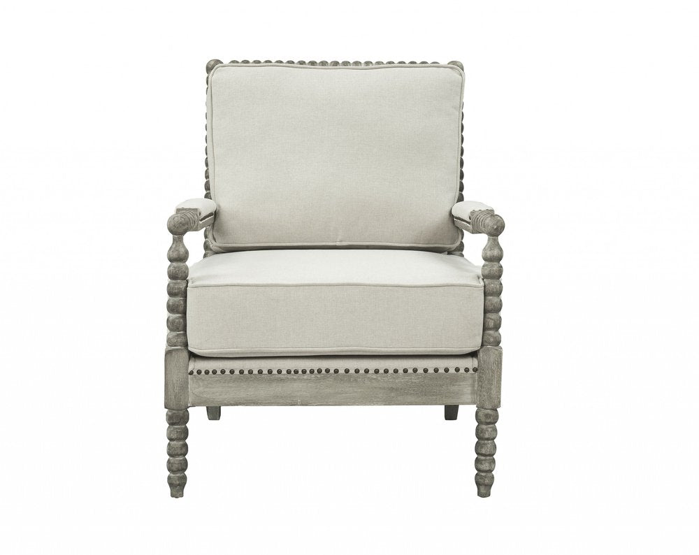 35" Beige and Gray Linen Club Chair