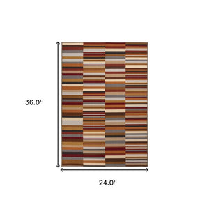 2' X 3' Gray Beige And Red Indoor Outdoor Area Rug