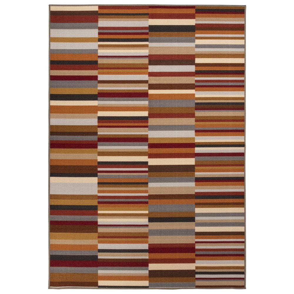5' X 8' Gray Orange And Red Striped Washable Indoor Outdoor Area Rug