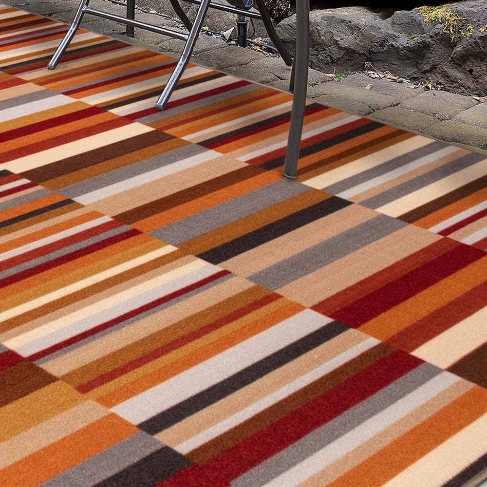 5' X 8' Gray Orange And Red Striped Washable Indoor Outdoor Area Rug