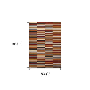 5' X 8' Gray Orange And Red Striped Washable Indoor Outdoor Area Rug