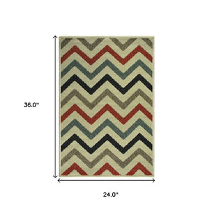 2' X 3' Stone Chevron Stain Resistant Indoor Outdoor Area Rug