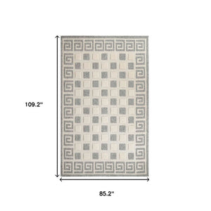 7' X 9' Cream Geometric Stain Resistant Non Skid Indoor Outdoor Area Rug