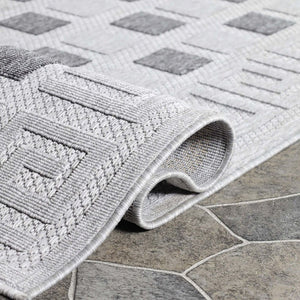 7' X 9' Grey Geometric Stain Resistant Non Skid Indoor Outdoor Area Rug
