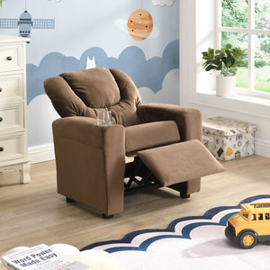 Kids Recliner Chair, Kids Upholstered Couch With One Cup Holder, Toddlers Recliner With Headrest And Footrest - Brown by Couch.com