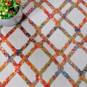 5' X 7' Cream Geometric Stain Resistant Non Skid Indoor Outdoor Area Rug