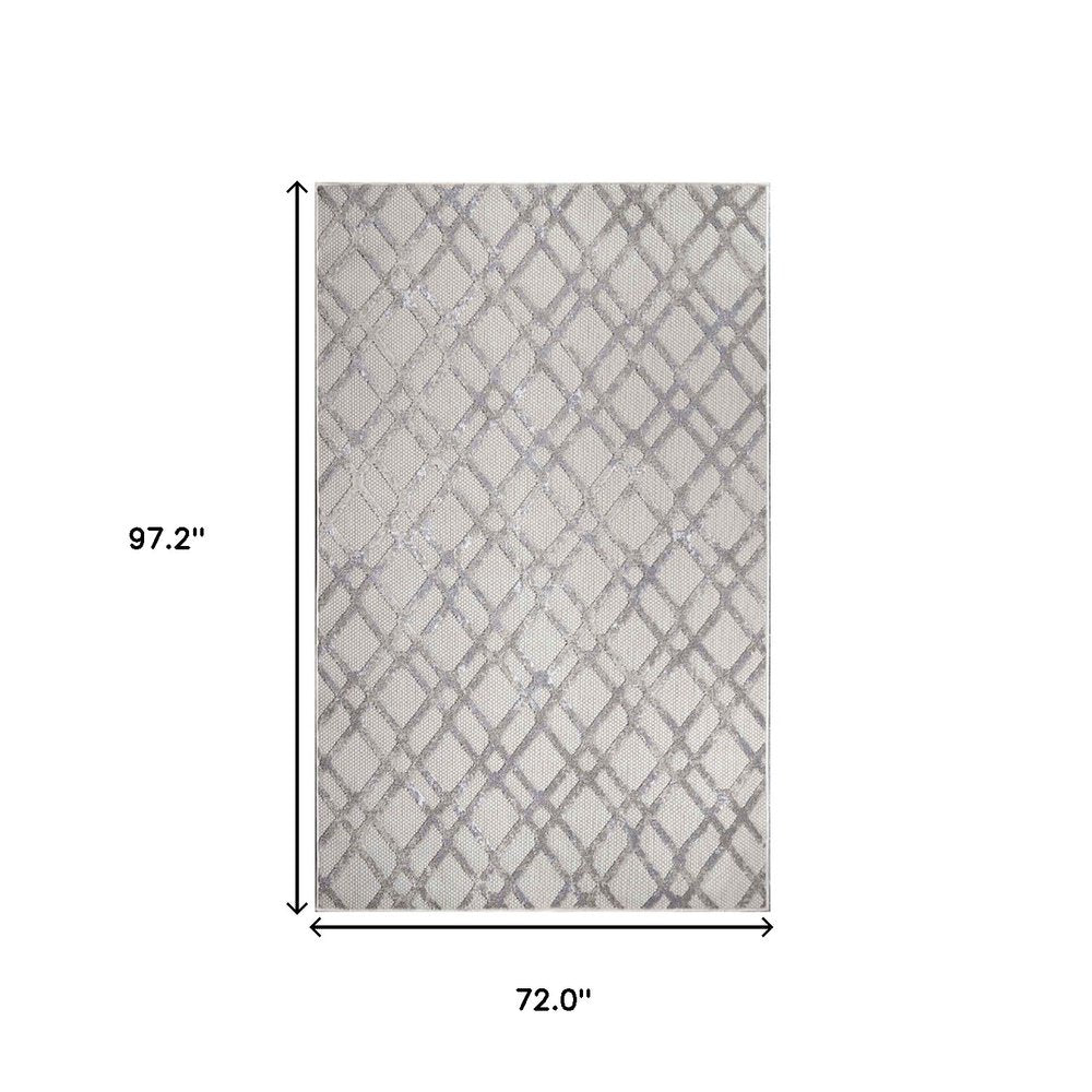 6' X 9' Slate Geometric Stain Resistant Non Skid Indoor Outdoor Area Rug