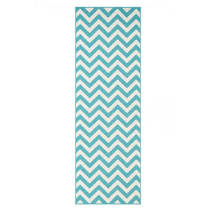 8' Runner Blue-Green/Cream Chevron Stain Resistant Indoor Outdoor Runner Rug