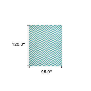 8' X 10' Blue-Green/Cream Chevron Stain Resistant Indoor Outdoor Area Rug