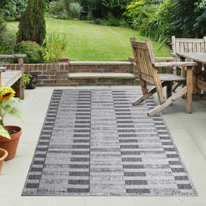 5' X 7' Grey Striped Stain Resistant Non Skid Indoor Outdoor Area Rug