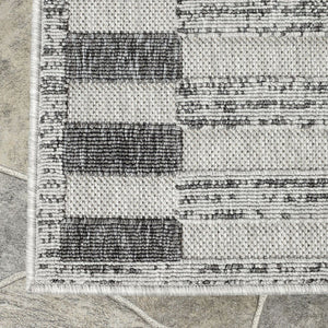 5' X 7' Grey Striped Stain Resistant Non Skid Indoor Outdoor Area Rug