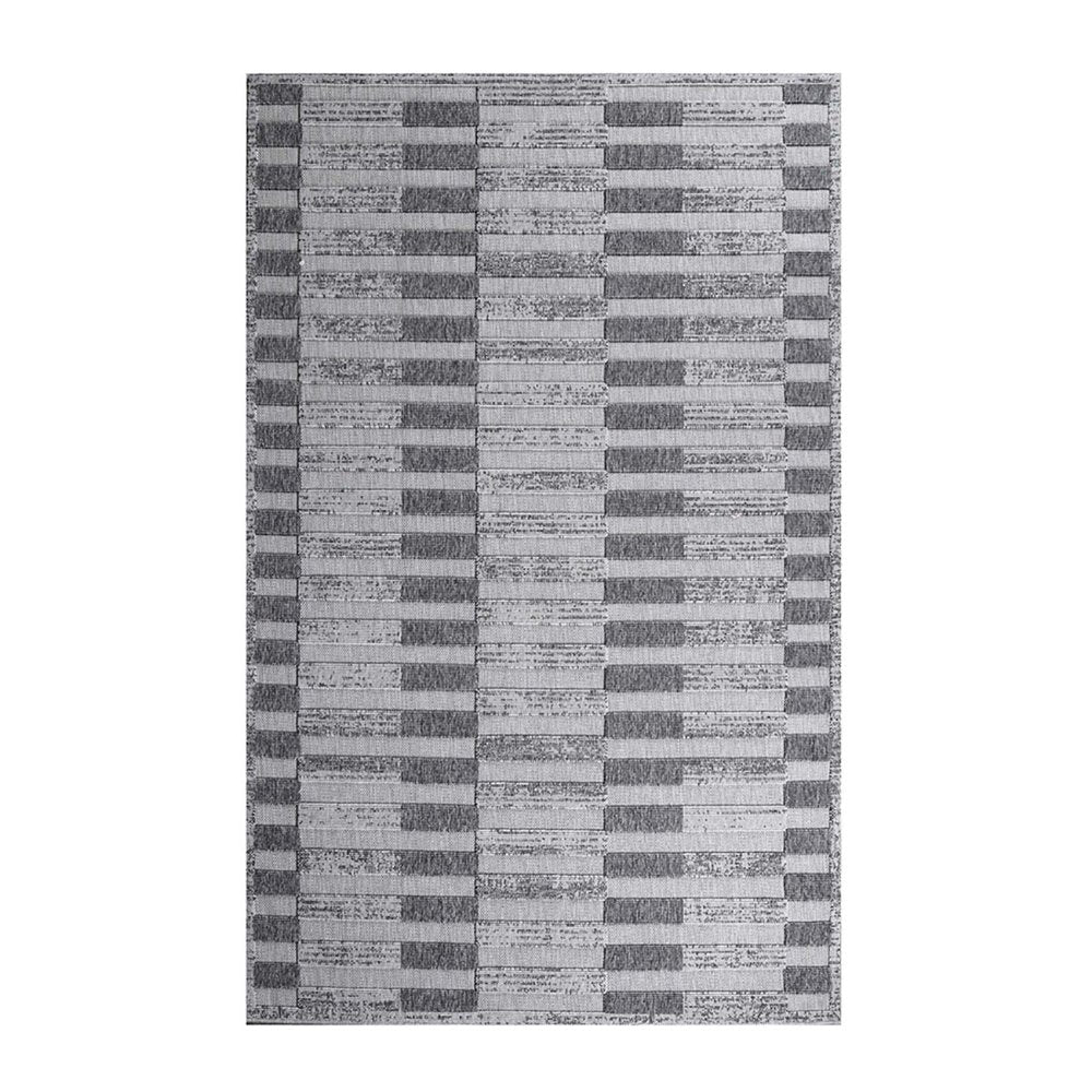7' X 9' Grey Striped Stain Resistant Non Skid Indoor Outdoor Area Rug