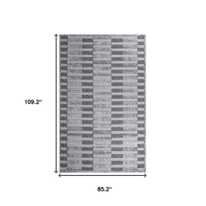 7' X 9' Grey Striped Stain Resistant Non Skid Indoor Outdoor Area Rug