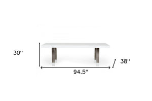 95" White And Gray Stainless Steel Dining Table