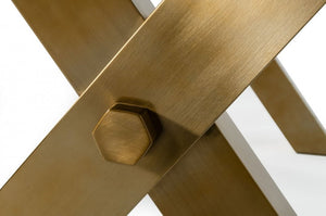 87" Clear And Gold Glass And Stainless Steel Sled Base Dining Table