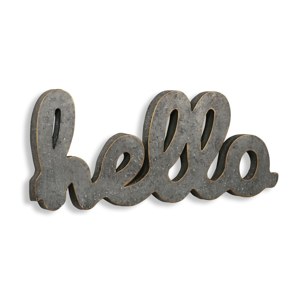 12" X 28" Gray Handcrafted Abstract hello Metal Wall Decor