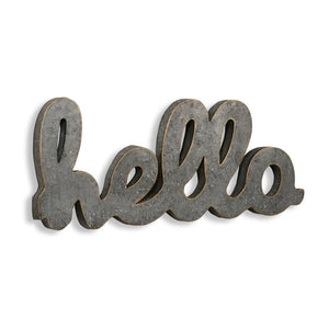 12" X 28" Gray Handcrafted Abstract hello Metal Wall Decor