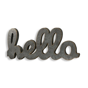 12" X 28" Gray Handcrafted Abstract hello Metal Wall Decor