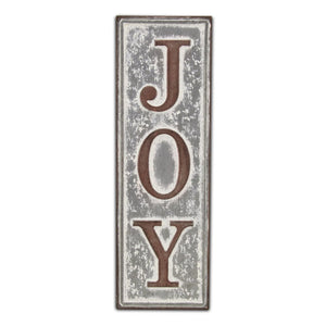 19" X 6" Gray and Brown Handcrafted Joy Metal Wall Decor