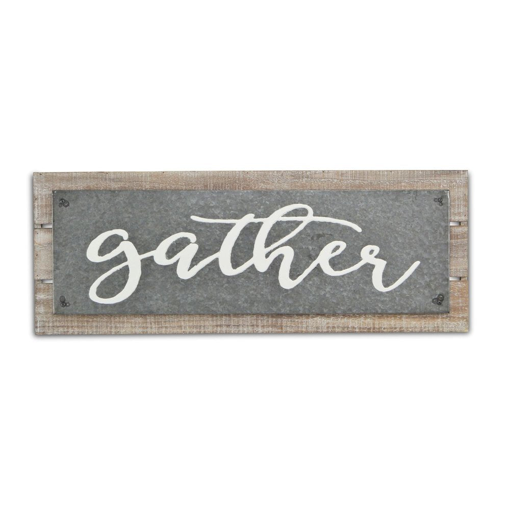 10" X 25" Brown and Gray Gather Wood and Metal Wall Decor