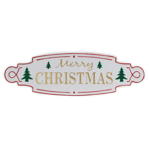 11" X 36" White Green and Red Merry Christmas Metal Wall Decor