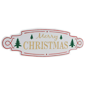 11" X 36" White Green and Red Merry Christmas Metal Wall Decor