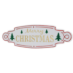 11" X 36" White Green and Red Merry Christmas Metal Wall Decor
