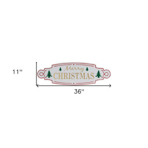 11" X 36" White Green and Red Merry Christmas Metal Wall Decor