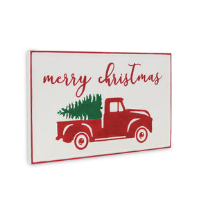 14" X 23" White and Red Handcrafted Merry Christmas Metal Wall Decor