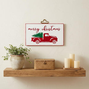 14" X 23" White and Red Handcrafted Merry Christmas Metal Wall Decor