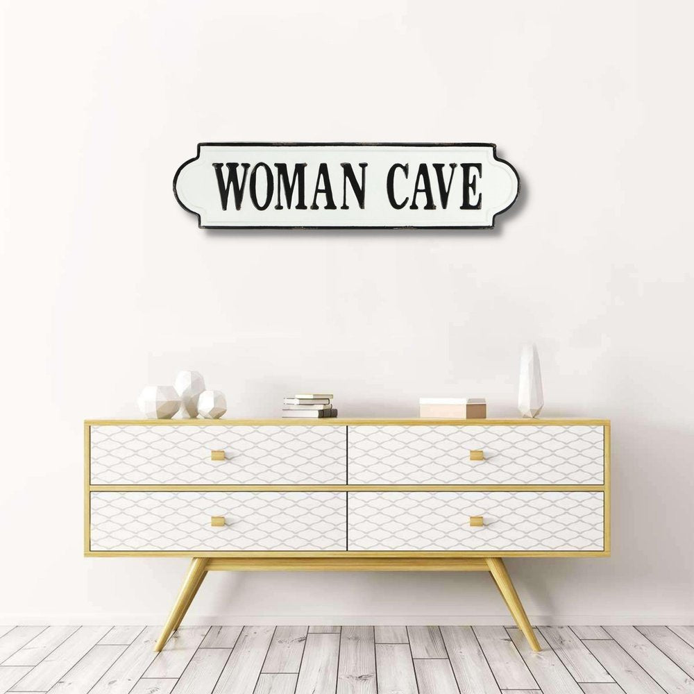 8" X 32" White and Black Woman Cave Metal Wall Decor