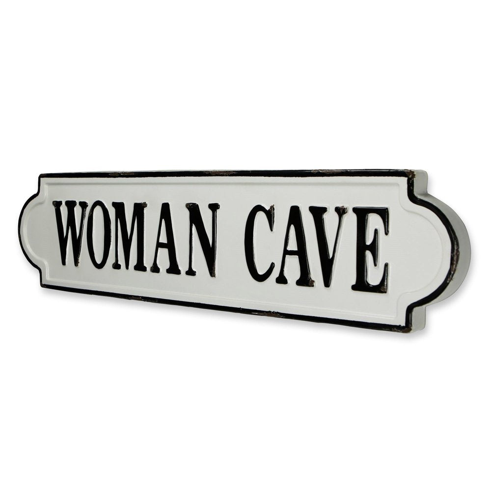 8" X 32" White and Black Woman Cave Metal Wall Decor