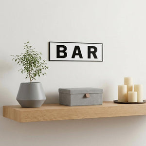 8" X 25" White and Black Handcrafted Bar Metal Wall Decor