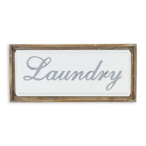 11" X 24" Brown and White Laundry Wood and Metal Wall Decor