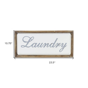 11" X 24" Brown and White Laundry Wood and Metal Wall Decor