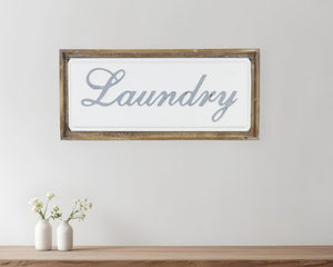 11" X 24" Brown and White Laundry Wood and Metal Wall Decor