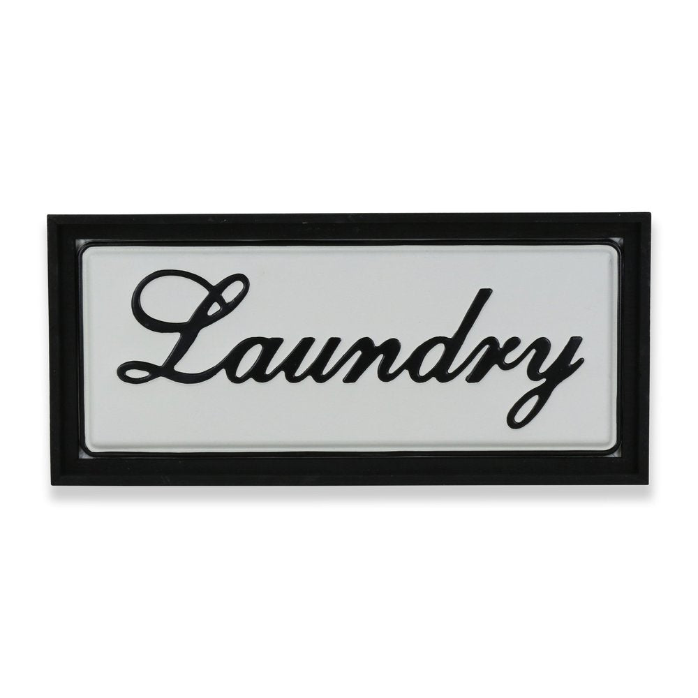 11" X 24" Black and White Handcrafted Laundry Metal Wall Decor