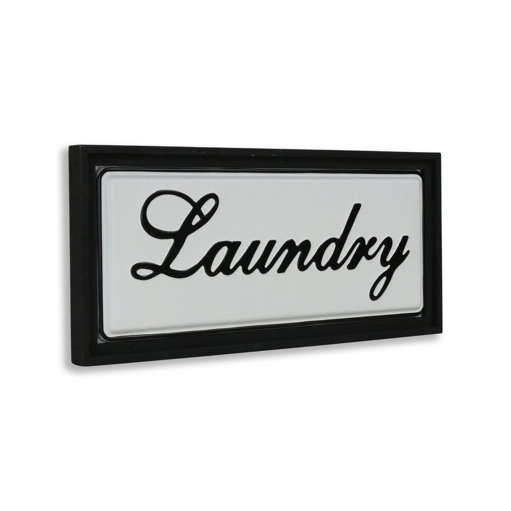11" X 24" Black and White Handcrafted Laundry Metal Wall Decor