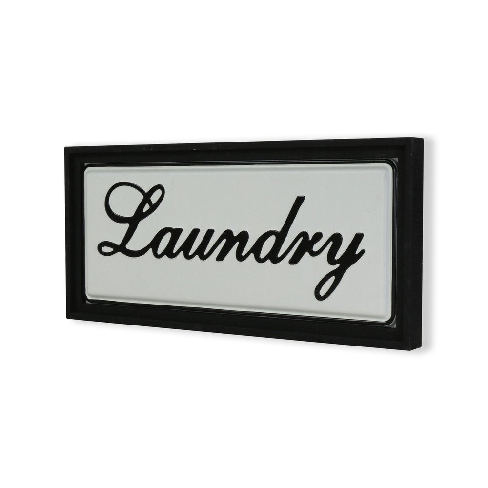 11" X 24" Black and White Handcrafted Laundry Metal Wall Decor