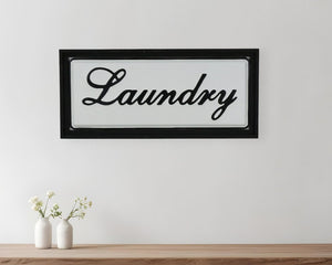 11" X 24" Black and White Handcrafted Laundry Metal Wall Decor