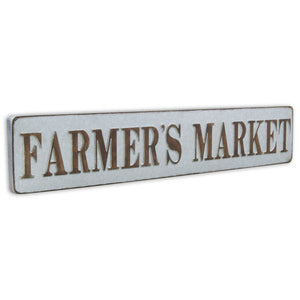 7" X 36" Gray and Brown Farmers Market Galvanized Metal Wall Decor