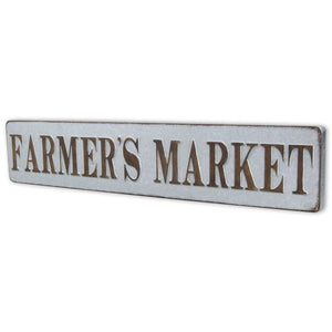 7" X 36" Gray and Brown Farmers Market Galvanized Metal Wall Decor