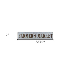 7" X 36" Gray and Brown Farmers Market Galvanized Metal Wall Decor